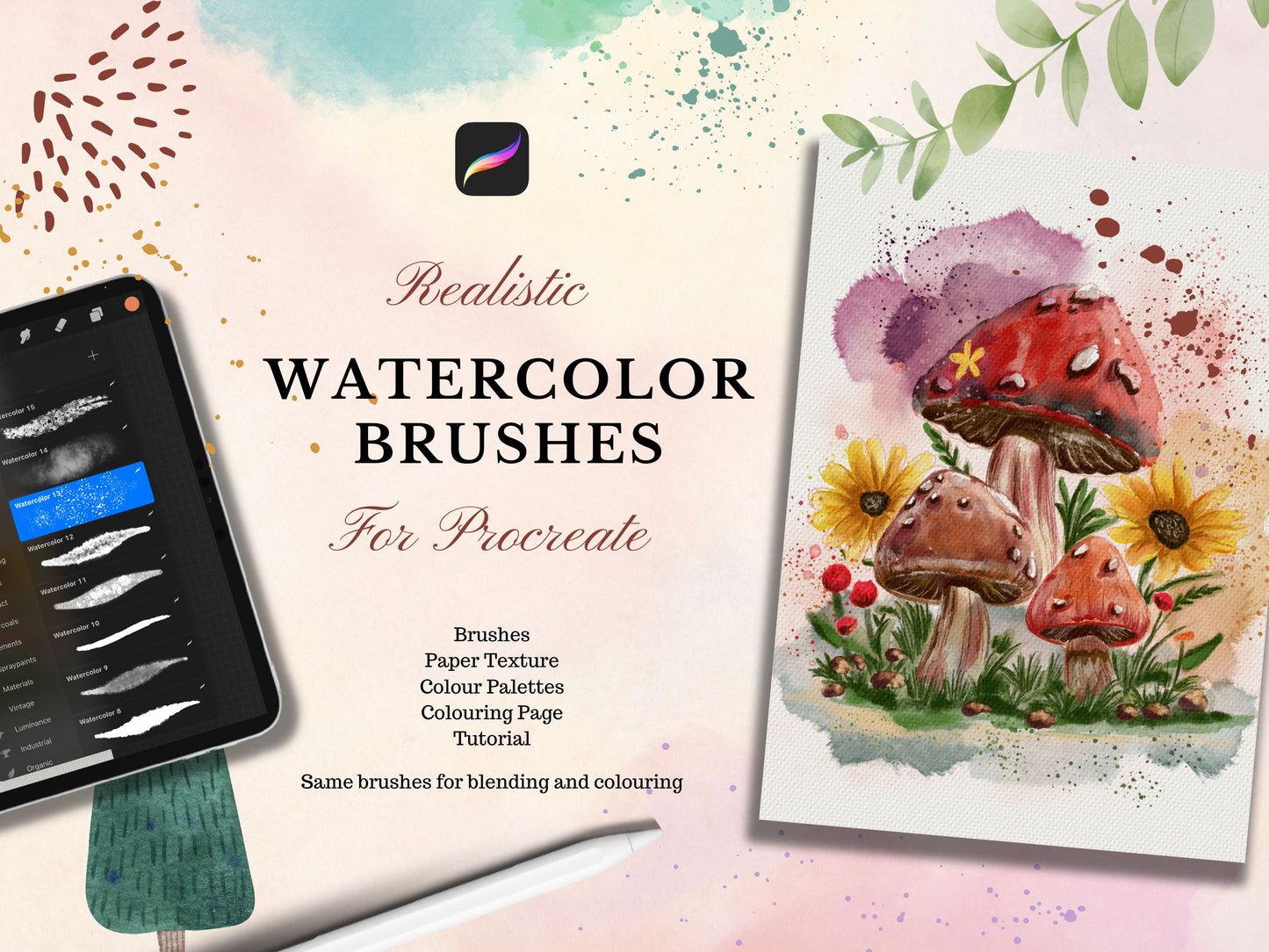 Realistic Watercolor Brushes for PROCREATE + TUTORIAL